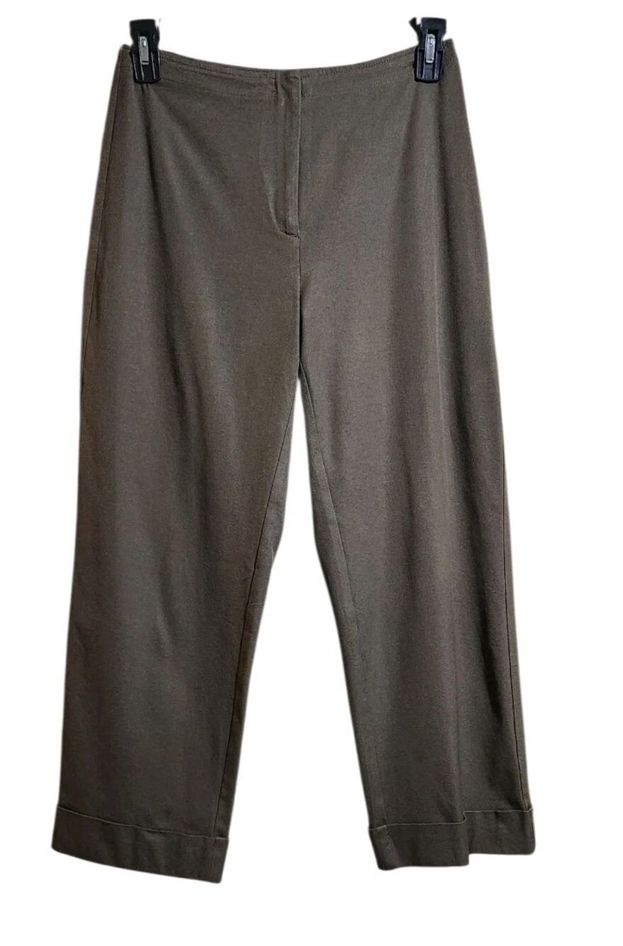 Chicos Women Pants Trouser Sz 1 Med High Rise Green Brown Stretch Comfort Office